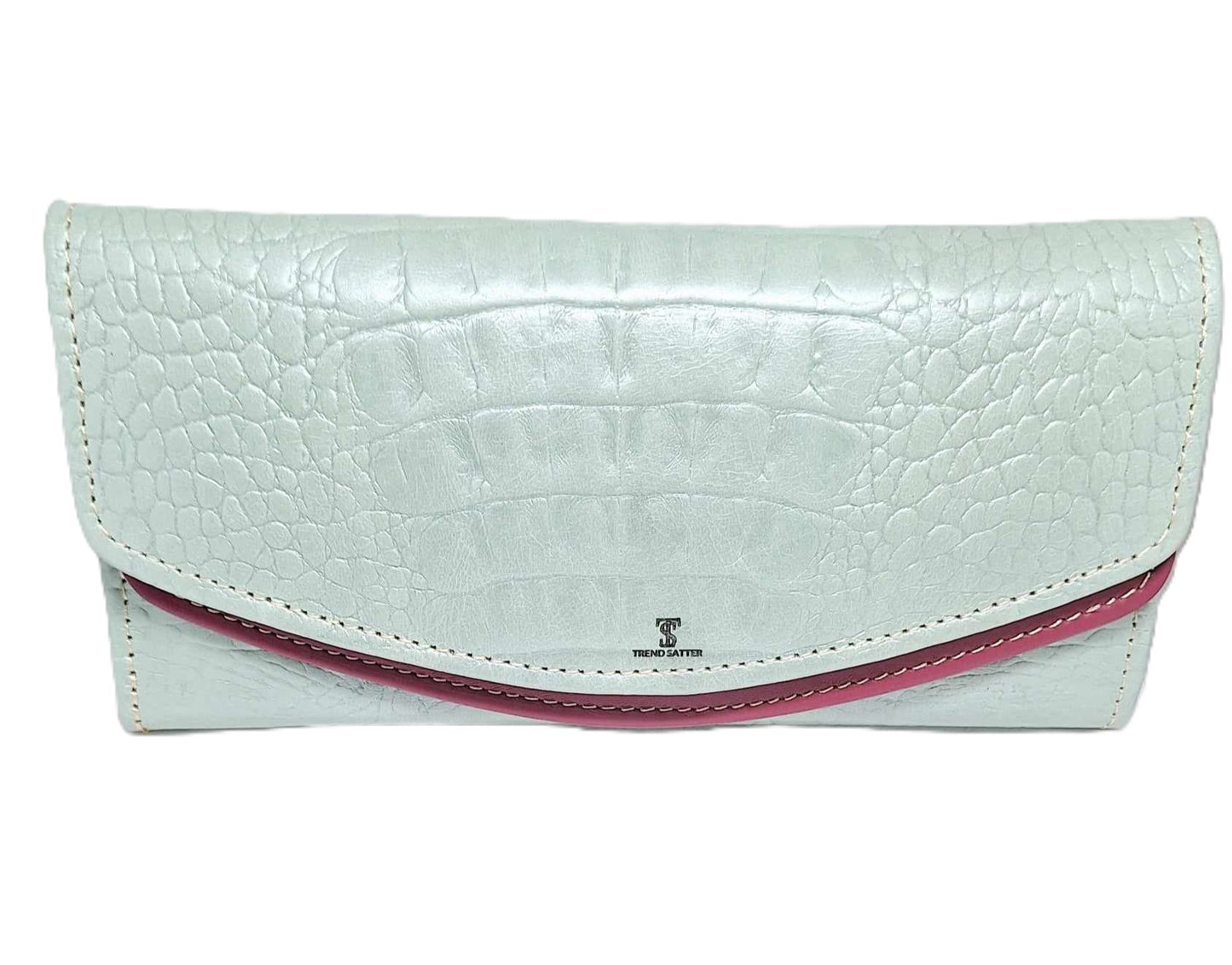 Elegant Light Green & Pink Crocodile Print Leather Handbag – Stylish