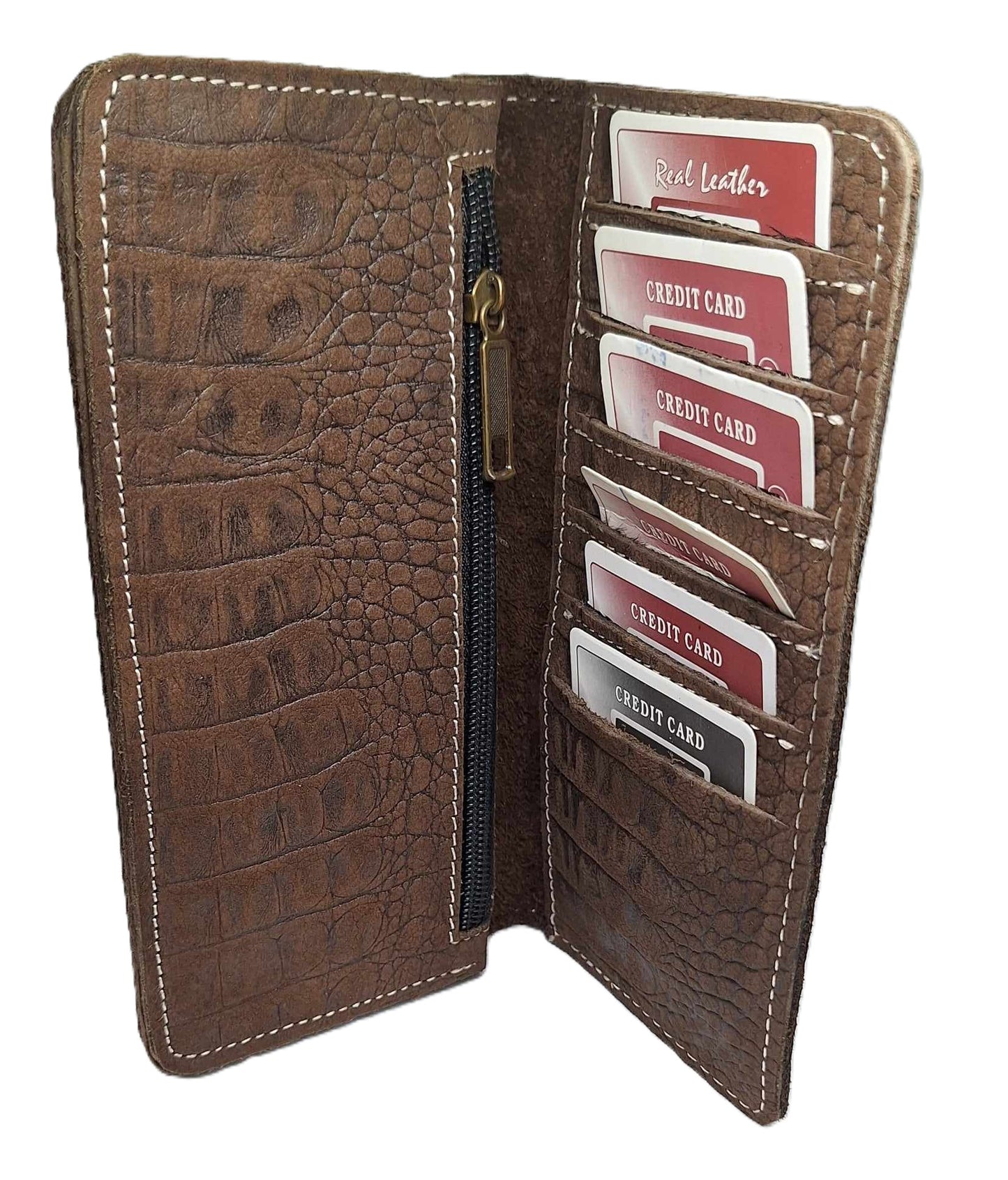 High Quality Bifold Men Business Wallet Long Clutch Leather Purse ID Card Holder Crocodile Pattern