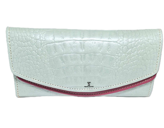 Elegant Light Green & Pink Crocodile Print Leather Handbag – Stylish