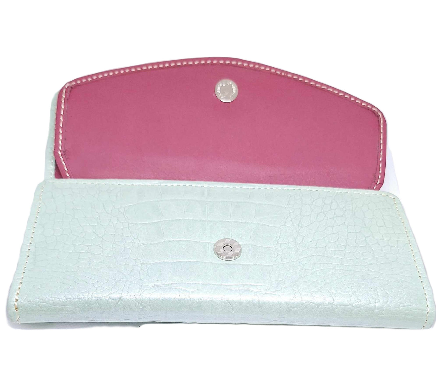 Elegant Light Green & Pink Crocodile Print Leather Handbag – Stylish