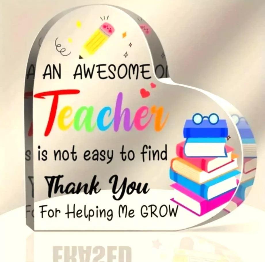 Thank You Acrylic Heart-Shaped Teacher Gift - Appreciation Gift for Teachers - Epic Entertainers