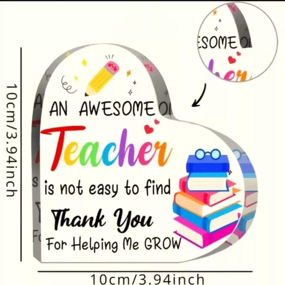 Thank You Acrylic Heart-Shaped Teacher Gift - Appreciation Gift for Teachers - Epic Entertainers