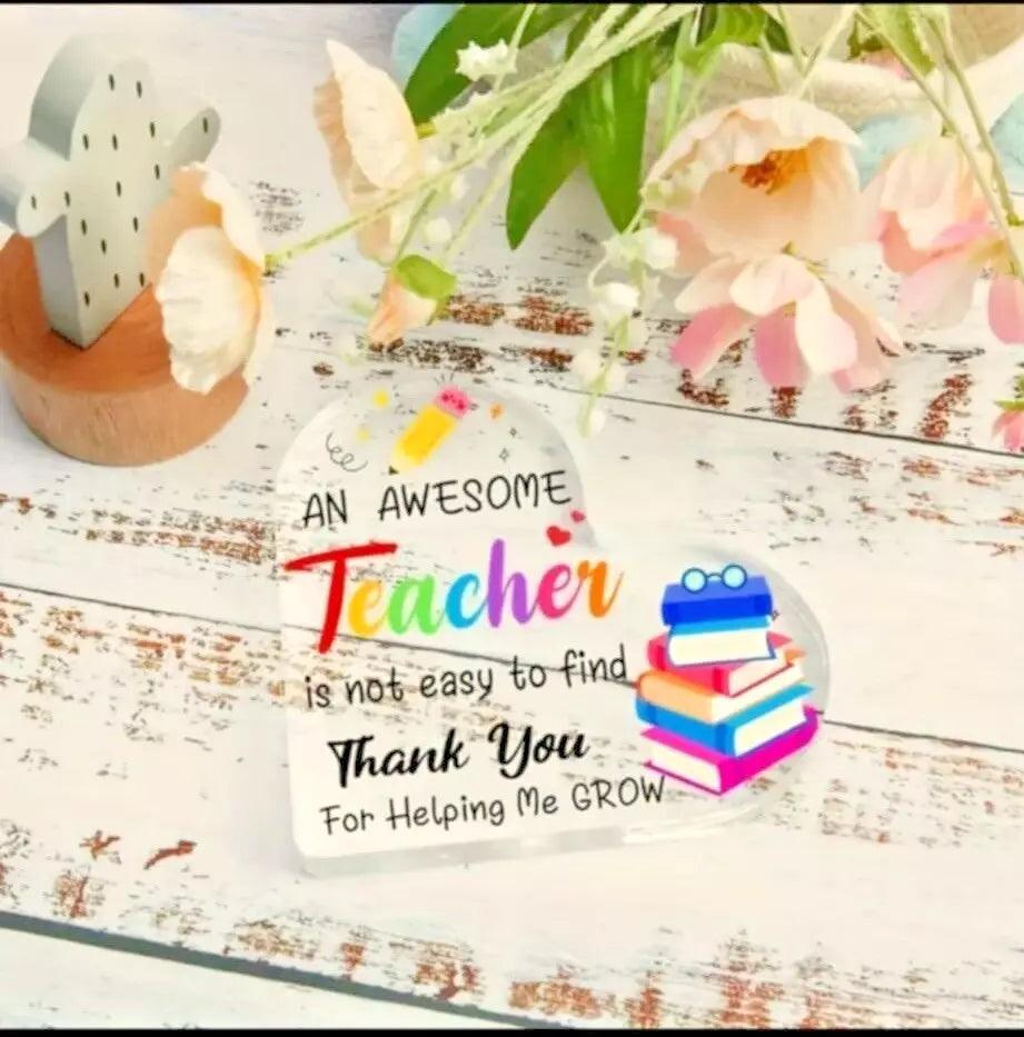 Thank You Acrylic Heart-Shaped Teacher Gift - Appreciation Gift for Teachers - Epic Entertainers
