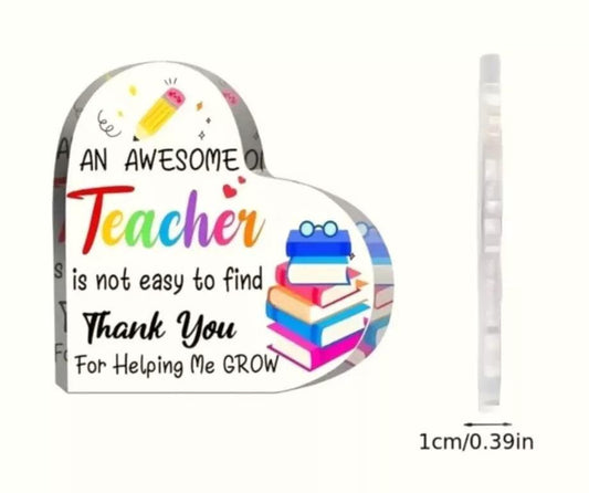 Thank You Acrylic Heart-Shaped Teacher Gift - Appreciation Gift for Teachers - Epic Entertainers
