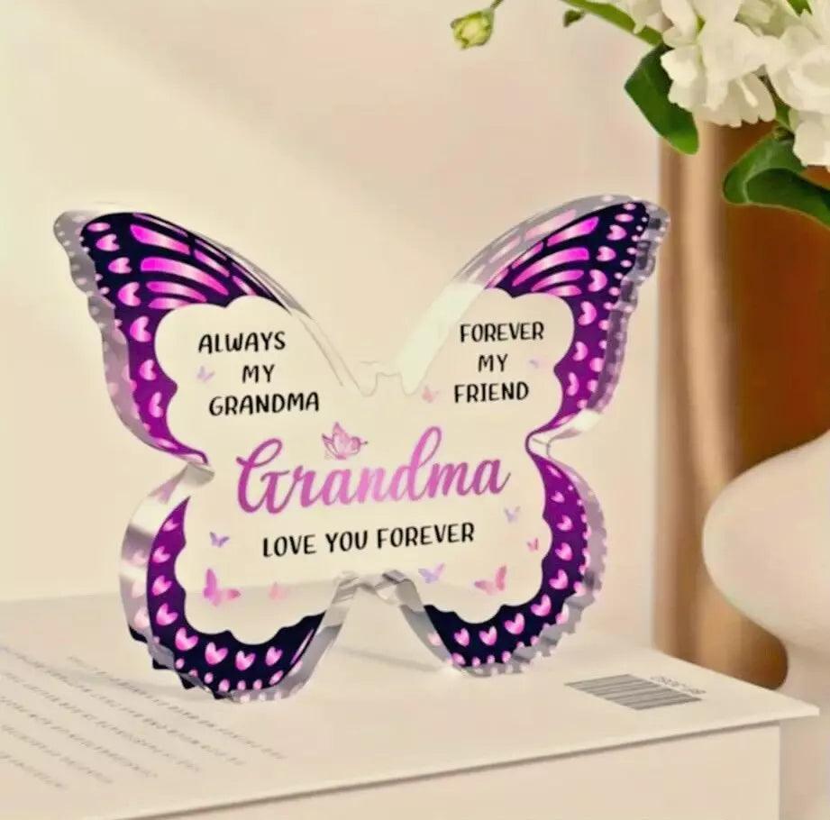 Grandma Love You Forever Butterfly Acrylic Plaque Sign - Friend - Home Decor - Epic Entertainers