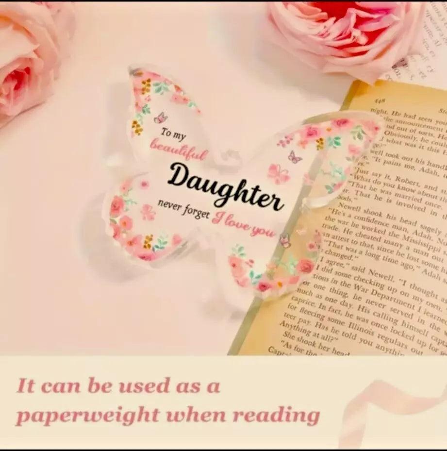 Daughter Never Forget-I Love You Butterfly Acrylic Plaque Sign - Heartfelt Birth - Epic Entertainers